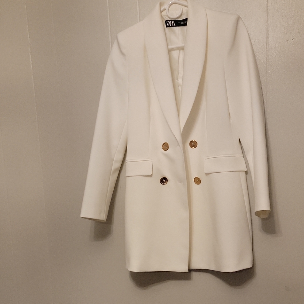 Zara Women's White Double-Breasted Blazer. Sz.M